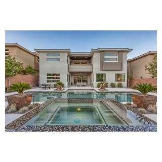 Lap Pool With Rim Flow Spa Fire Pit Tropical Pool Las Vegas