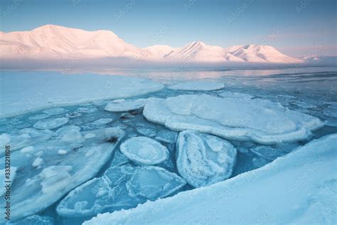 Norway landscape ice nature of the glacier mountains of Spitsbergen ...