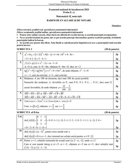 Subiecte şi barem matematică simulare BAC 2023 Observatornews ro