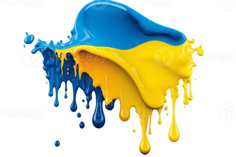 Artwork Ukrainian Flag In Acryl Fluid Art Style Isolated On