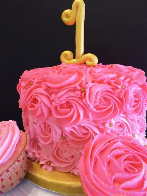 Pink Ombre Rosette 1st Birthday Smash Cake