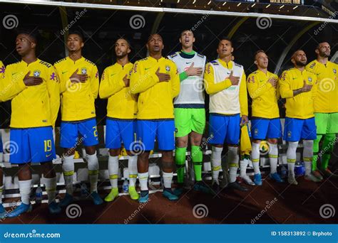 Brazilian Soccer Players Stands with Hand Over Heart Editorial ...