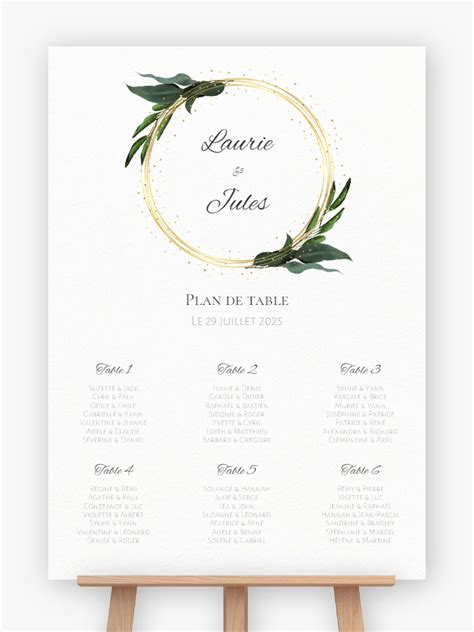 Plan de table mariage à imprimer Anneaux de laurier Support au choix