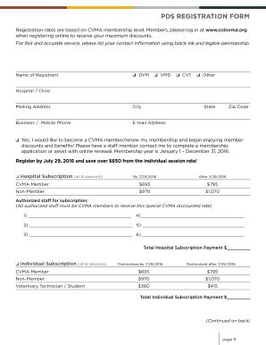 Fillable Online Colovma Pds Registration Form C Ymcdn Colovma