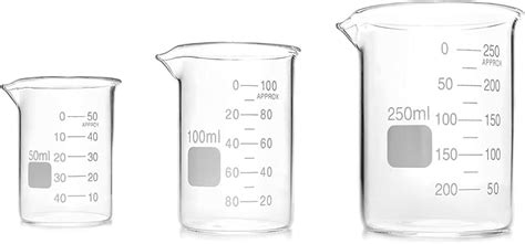 Qwork Graduated Low Form Glass Beaker Set 3 Pcs 50ml 100ml 250ml