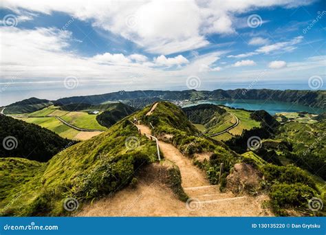 Mountain Landscape With Hiking Trail And View Of Beautiful Lakes Ponta