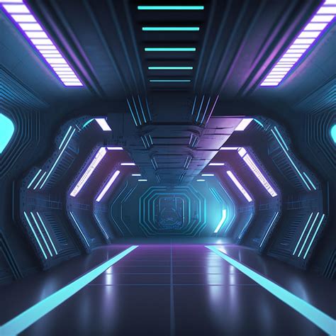 Premium Photo Cyberpunk Futuristic Spaceship Interior 3d Illustration