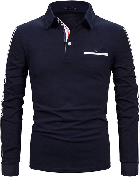 Sttlzmc Mens Long Sleeve Polo Shirts Basic Designed With Contrasting Line Golf Tennis T Shirt