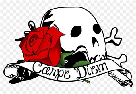 Carpe Diem Skull And Rose By Tragic X Scroll Design Clip Art Free