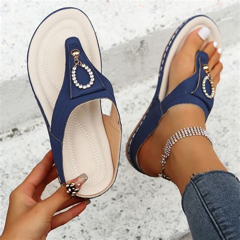 Kukoosong Summer Women Sandals Casual Beach Sandals For Women Thong Toe Rhinestone Slippers