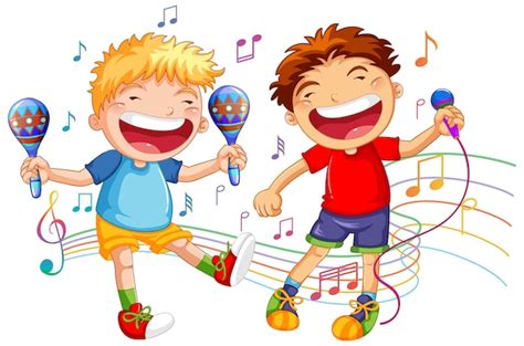 Dos Niños Cantando Y Bailando Vector Gratis