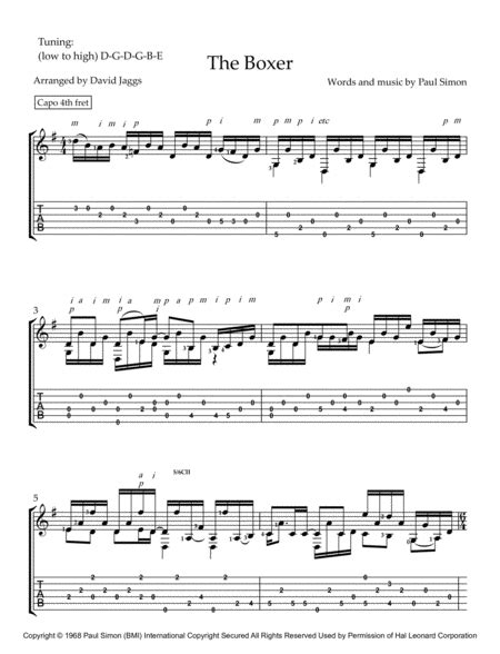 The Boxer Arr David Jaggs By Simon Garfunkel Sheet Music For