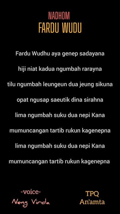 nadom fardu wudu nadoman bahasa sunda vocal neng virda youtube