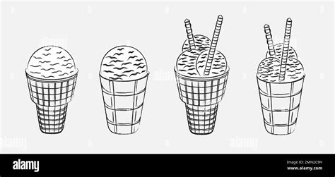 Drawing Ice Cream Outline Icons Set Stock Vector Image And Art Alamy