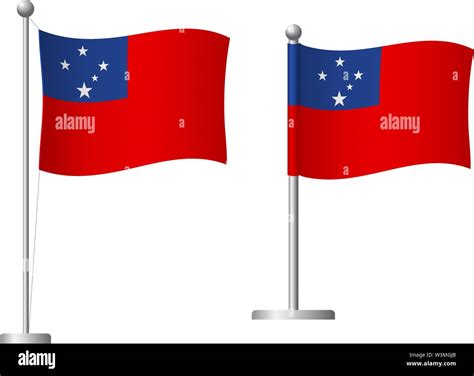 Samoa Flag On Pole Metal Flagpole National Flag Of Samoa Vector