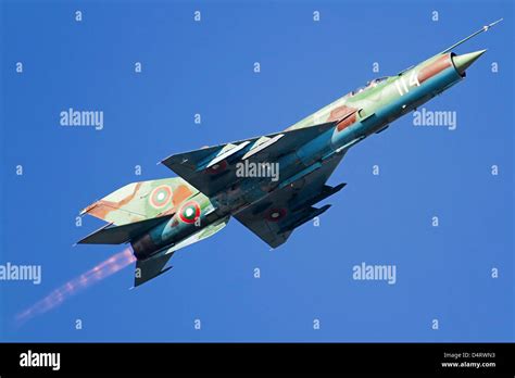 A Bulgarian Air Force MiG 21bis With Full Afterburner Bulgaria Stock