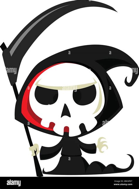 Funny Cartoon Grim Reaper With Scythe Halloween Death Character Illustration Stock Vector Image