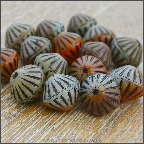 Czech Glass Etched Bicone Beads 10mm Dark