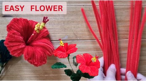 How To Make Gumamela Hibiscus Flower Using Pipe Cleaner Easydiyflower Mommyscraft Diy