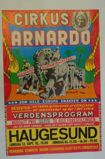 AFFICHE CIRQUE ANCIENNE 1970 Cirkus Arnardo Vintage Circus Poster