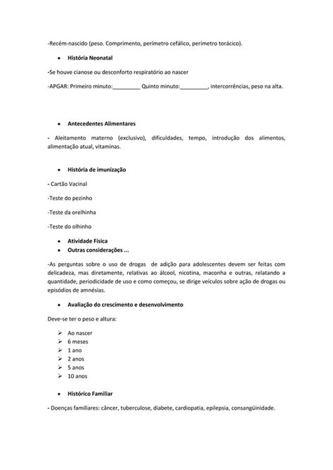 Anamnese E Exame F Sico Pediatrico Pdf