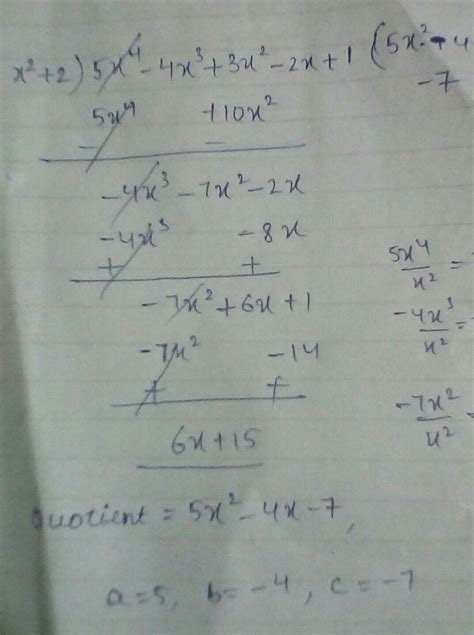 On Dividing Polynomial 5x⁴ 4x³ 3x² 2x 1 By Another Polynomial X² 2