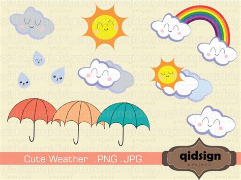 Kids Weather Theme Decor Cute Weather Clip Art Kawaii Clip Etsy