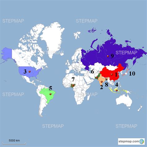 StepMap - Top Ten Most Populated Countries