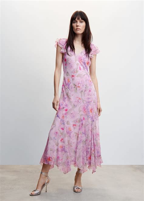 Robe à Fleurs Volantée Femme Mango Outlet Suisse