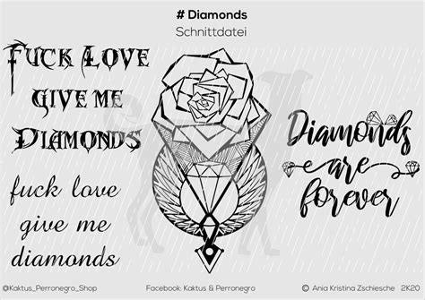Plotter Cut File SVG DXF With Diamonds Fuck Love Diamond Rose Gemoetric Forever Instant