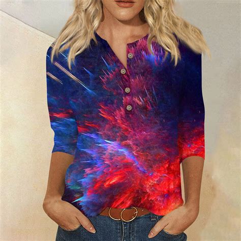 UoCefik 4th Of July Shirts For Women 3 4 Sleeve USA Flag Print