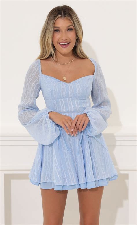 Deborah Dotted Chiffon Fit And Flare Dress In Blue LUCY IN THE SKY