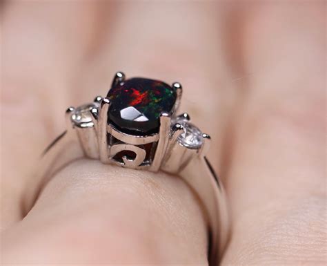 Black Opal Ring Opal Wedding Ring Bridal Rings Opal Engagement Ring