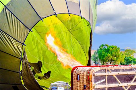 Preparing A Hot Air Balloon To Start The Flight Heated By Air Stock Image Image Of Aerostat