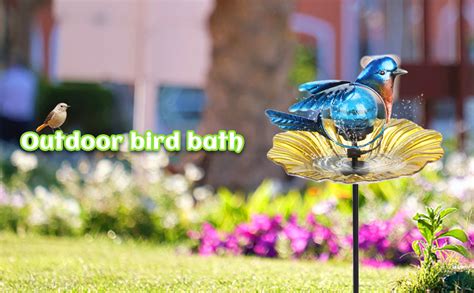 Mumtop Glass Bird Baths For Outdoors Solar Outdoor Birdbaths With Crackle Glass