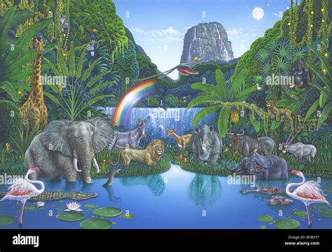 Jungle scene illustration hi-res stock photography and images - Alamy