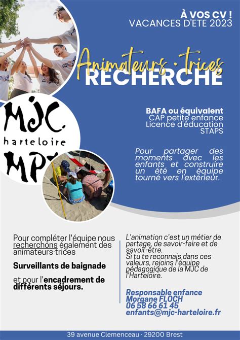 La Mjc Recrute Animateurs Animatrices Mjc Mpt Harteloire