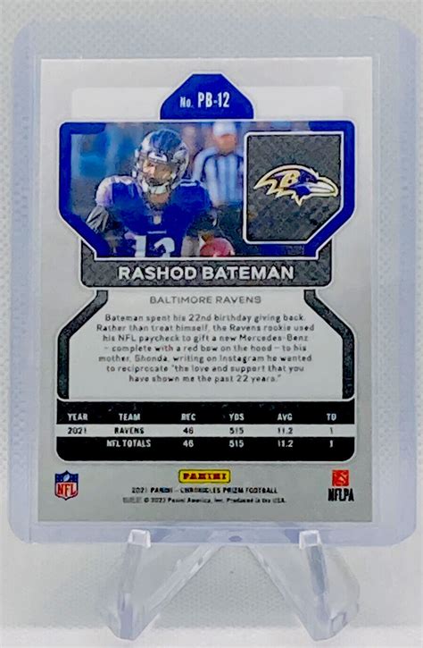 2021 Chronicles Prizm Black Rashod Bateman Rookie Card PB 12