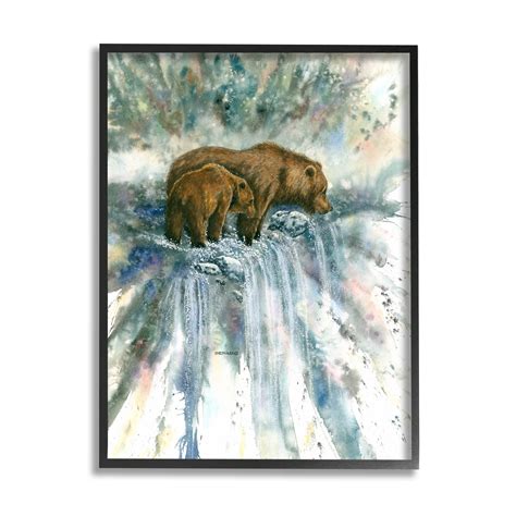 Stupell Industries Two Bears Waterfall Nature By Floater Frame