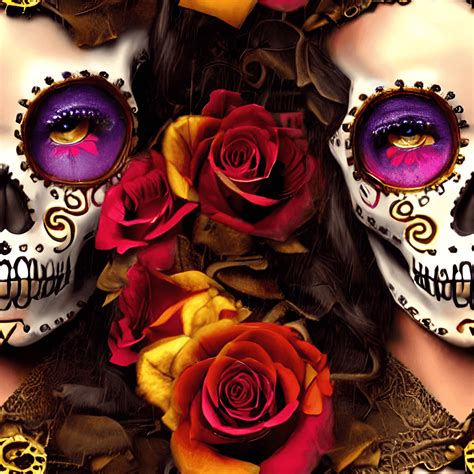 Highly Detailed Steampunk Sugar Skull Girl Realistic Lavish Rich