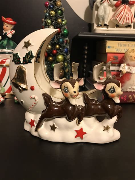 Vintage Dickson Reindeer Moon Planter 1950s Japan 44 Vintage Christmas Ornaments Vintage