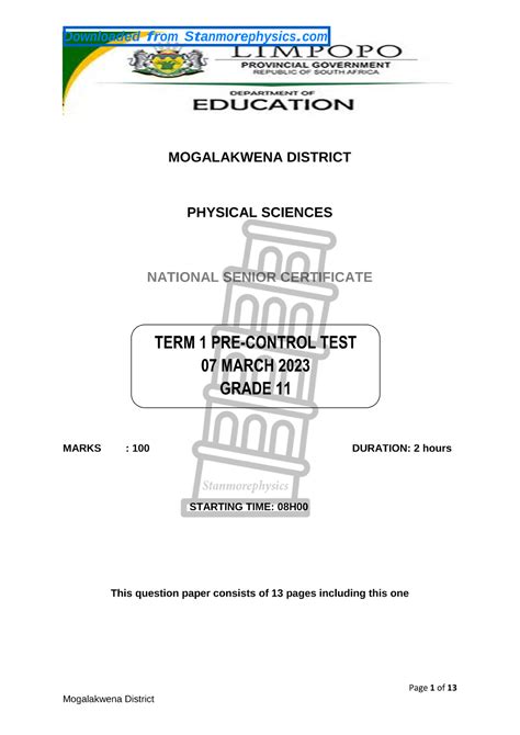 Limpopo Physical Sciences Grade 11 March 2023 Qp And Memo 230314 135218