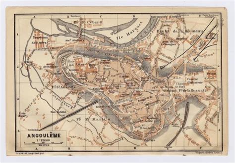 1914 ORIGINAL ANTIQUE City Map Of Angouleme Charente Poitou Charentes