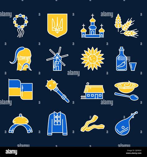 Ukraine Icons Collection In Colored Line Style Ukrainian Traditional