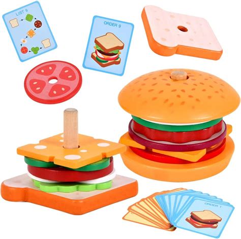 Mineup Juguete De Hamburguesa De Madera Montessori Hamburguesas