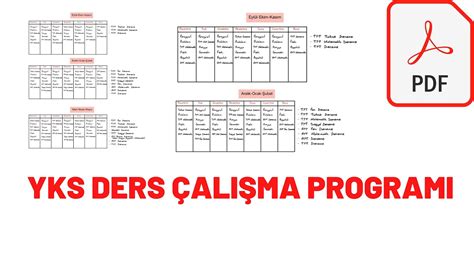 YKS Ders Çalışma Programı PDF yks dersçalışma dersprogramı YouTube