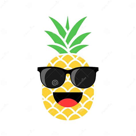 Cartoon Pineapple In Glasses Fresh Cute Exotic Fruit Wearing Sunglasses Stock Vector