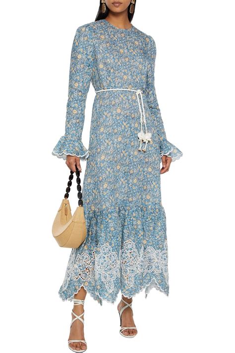 Zimmermann Carnaby Floral Print Broderie Anglaise Linen Maxi Dress