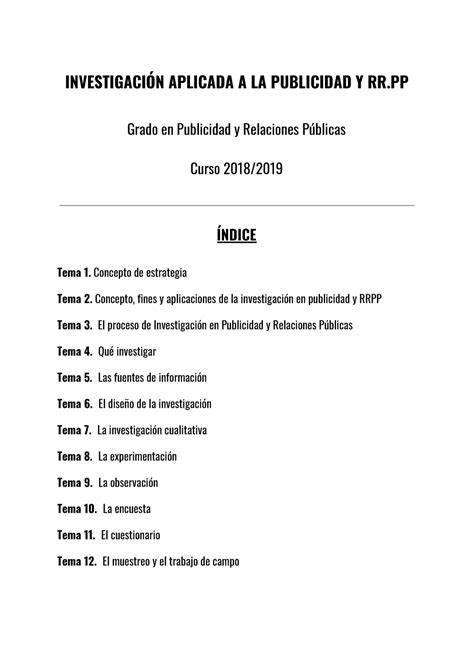 Investigaci N Aplicada A La Publicidad Y Rrpp Apuntes Investigaci N