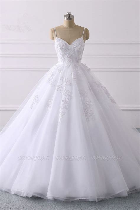 Bmbridal Glamorous Spaghetti Straps V Neck Tulle Wedding Dress Ball